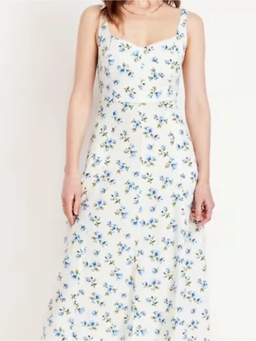 Old Navy White Midi Dress with Blue Floral Print